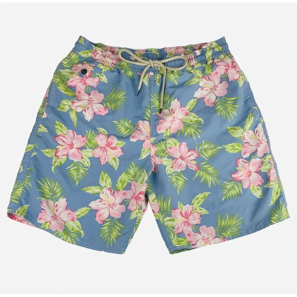Vtg Polo Ralph Lauren Mens Swim Shorts Large Blue Swim Trunks Floral Tropical